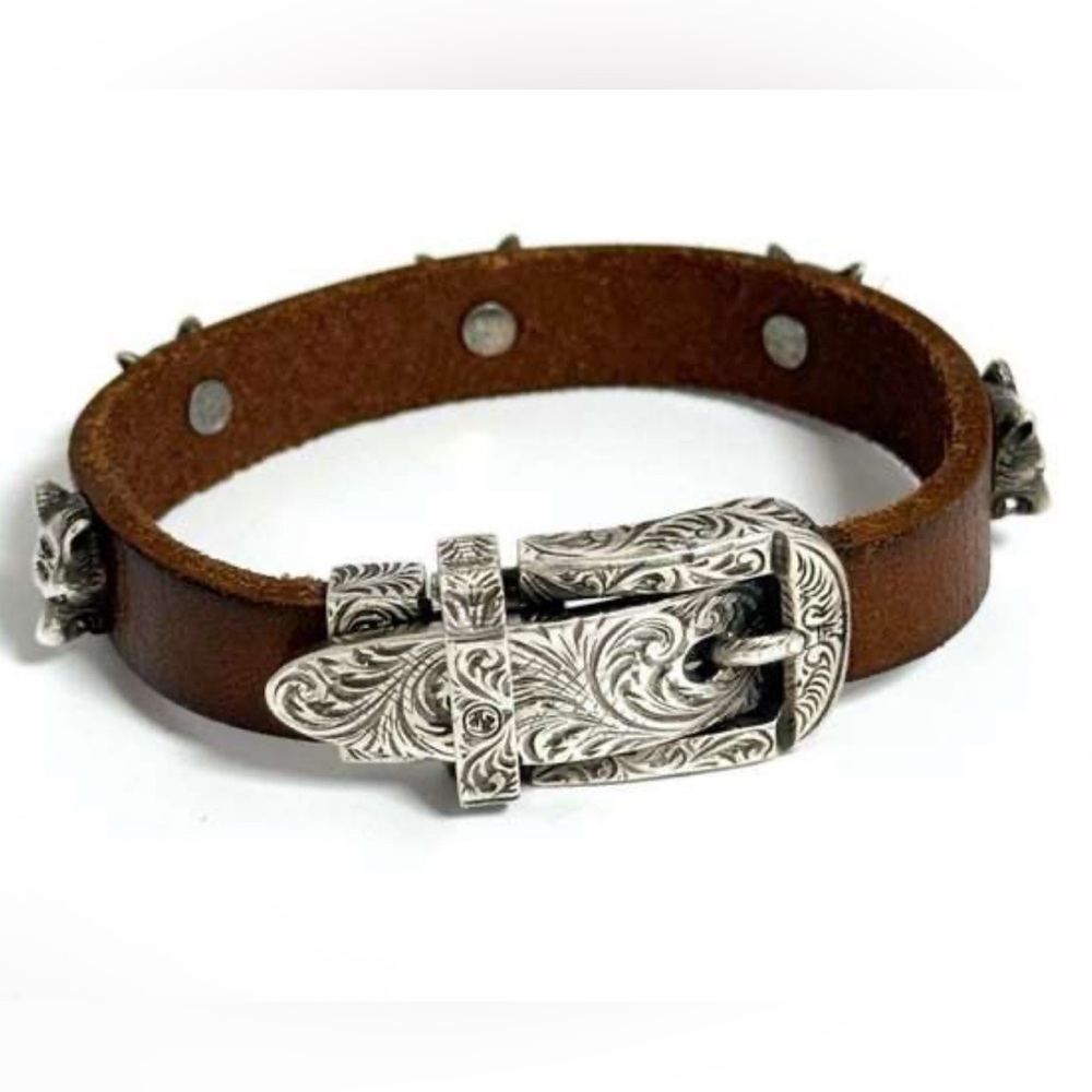 NIB Gucci Unisex Anger Forest Wolf Head Leather Bracelet in Brown - Picture 3 of 12
